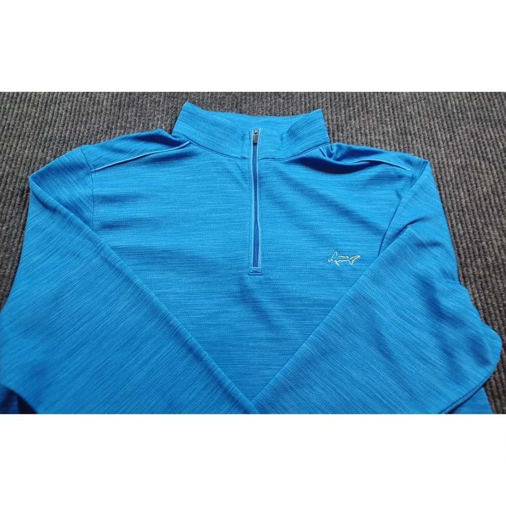 Greg Norman 1/4 Zip Pullover Mens Large Blue Excellent Play Dry Golf Long Sleeve